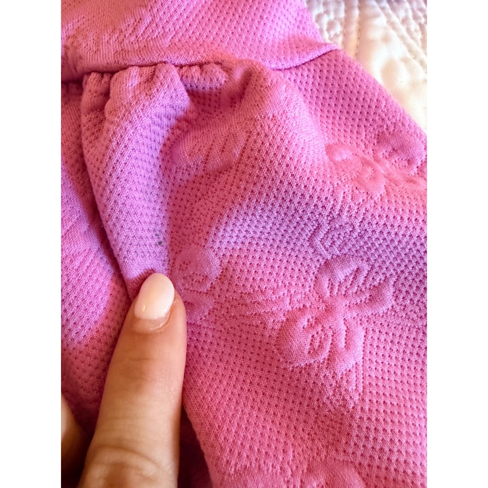 Barbie Girls Pink Embossed Bow Flutter Sleeve Dress Size 3T Logo Patch - Picture 7 of 11
